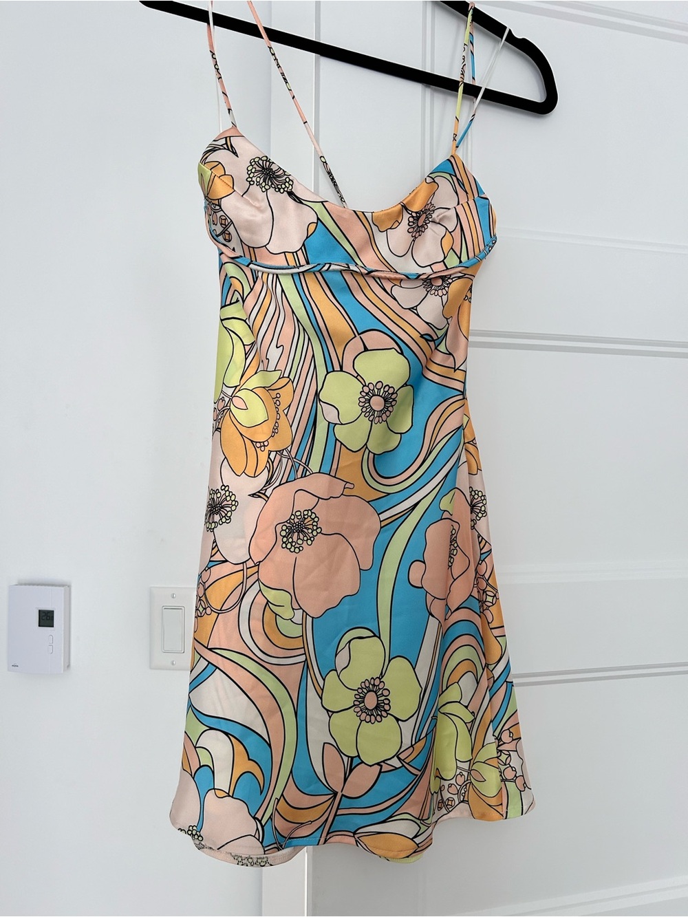 Zara Multicolor Floral Slip Dress in Blue, Peach & Lime